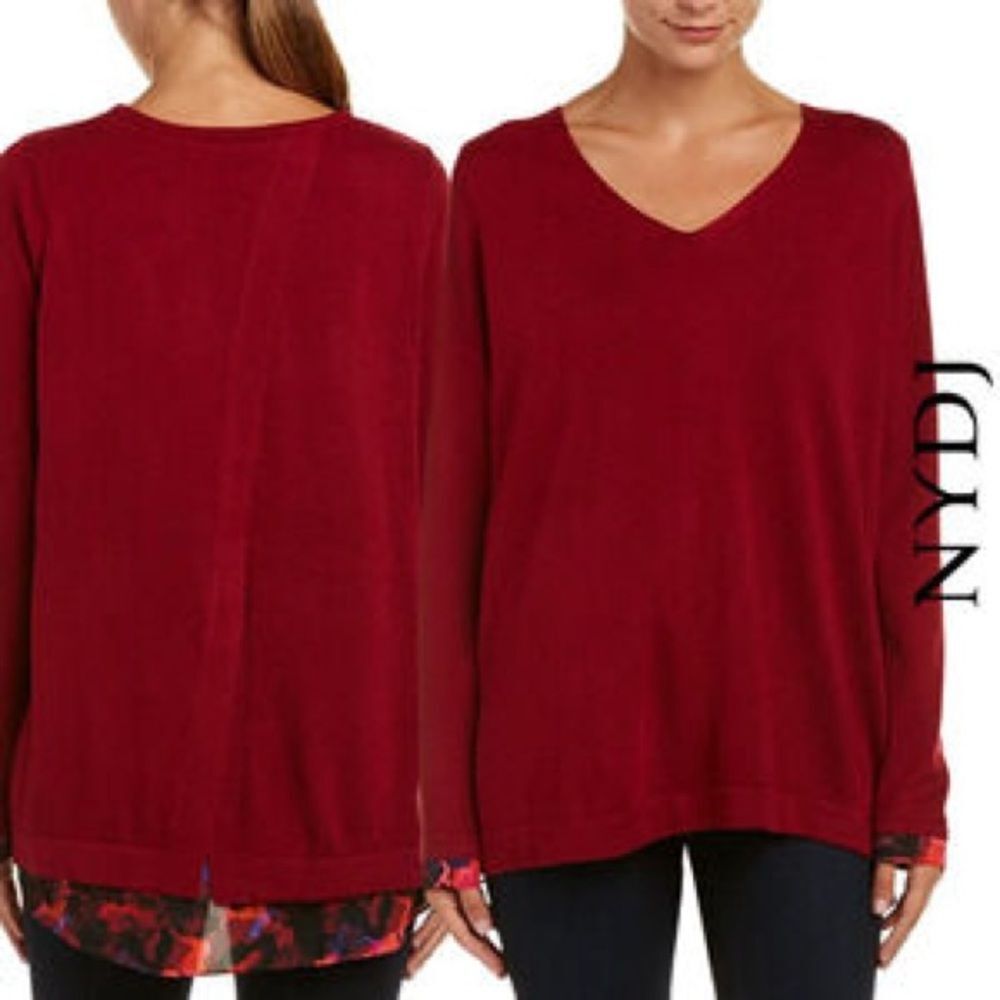 NYDJ Burgundy Layered V-Neck Blouse Size L